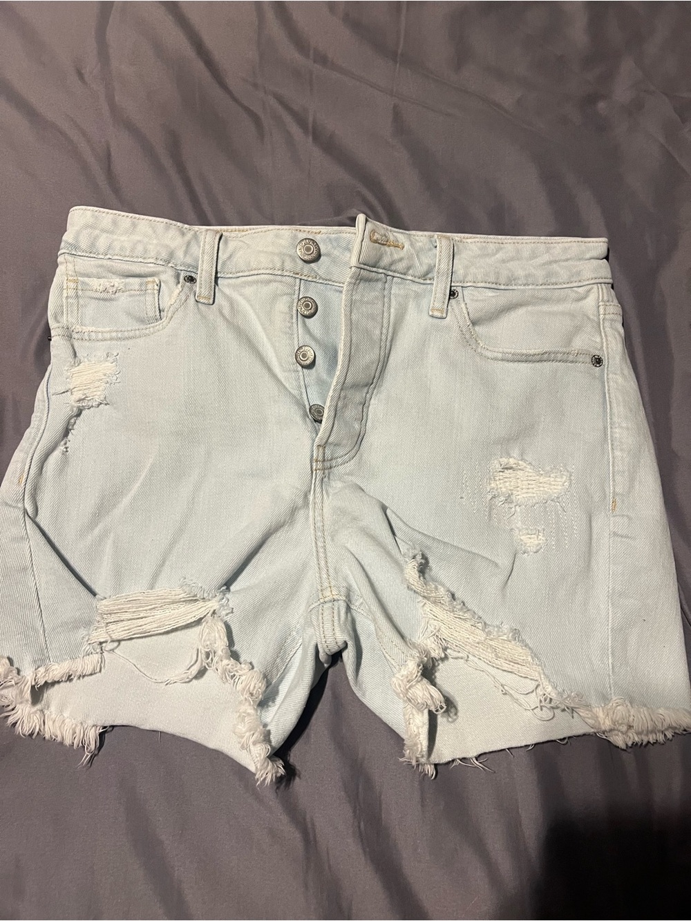 Old Navy Light Blue Distressed Denim Button-Fly Shorts